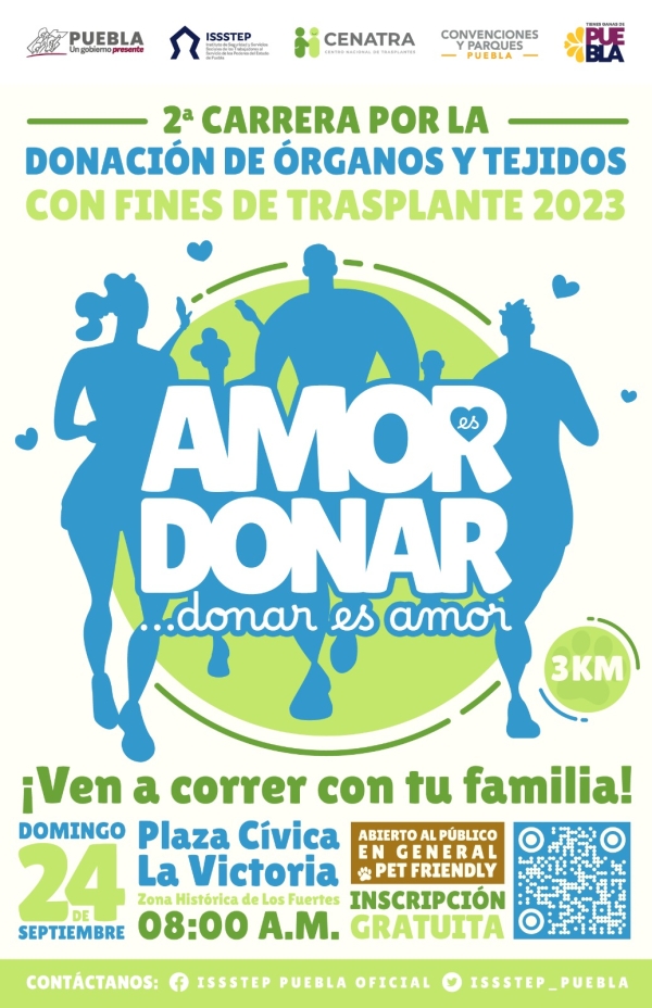 Invitan ISSSTEP y Cenatra a la carrera “Amor es donar, donar es amor