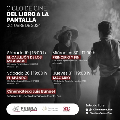 Presenta Cultura ciclo “Del libro a la pantalla” en Cinemateca “Luis Buñuel”