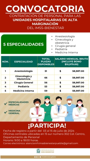 Abre IMSS-Bienestar convocatoria de contratación