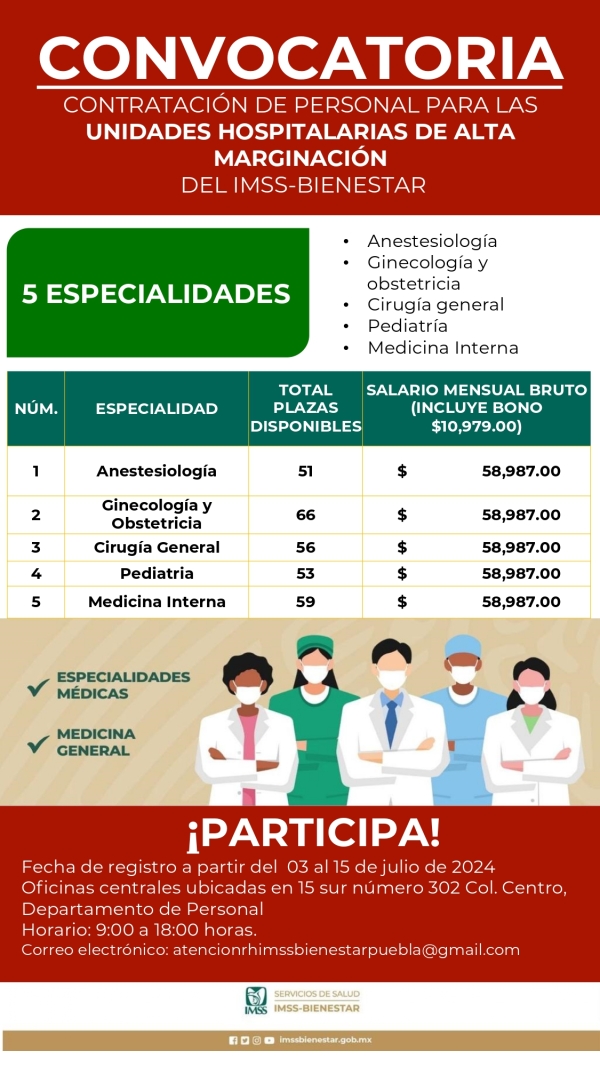 Abre IMSS-Bienestar convocatoria de contratación