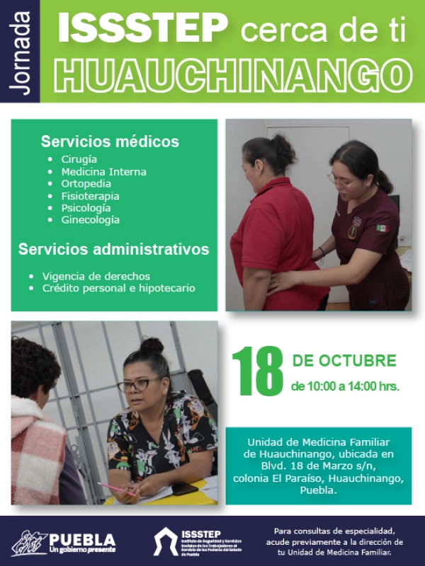 Invita ISSSTEP a jornada de atención integral en Huauchinango