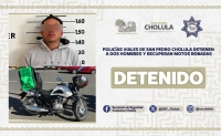 POLICÍAS VIALES DE SAN PEDRO CHOLULA     DETIENEN A DOS HOMBRES Y RECUPERAN MOTOS ROBADAS